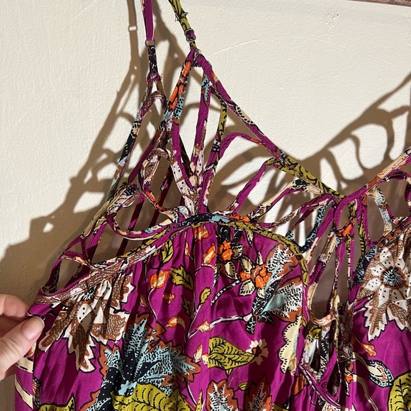 Anthropologie Bird Floral Maxi Dress Boho Magenta Strappy Cutout Pink Size 2X - Picture 7 of 12